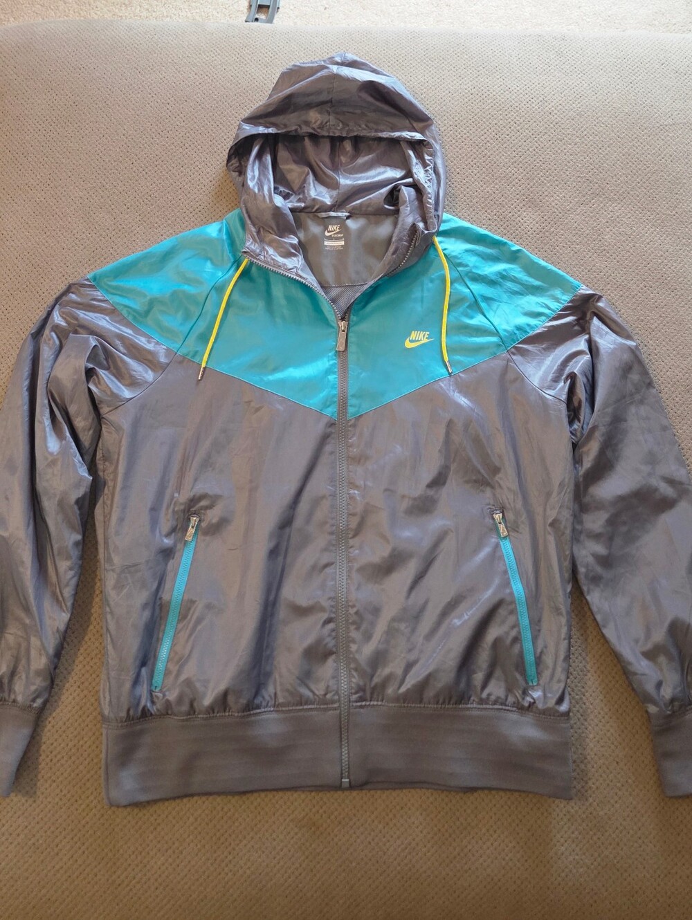 Vintage Nike Windrunner Jacket Mens L Gray Teal Yellow Colorblock